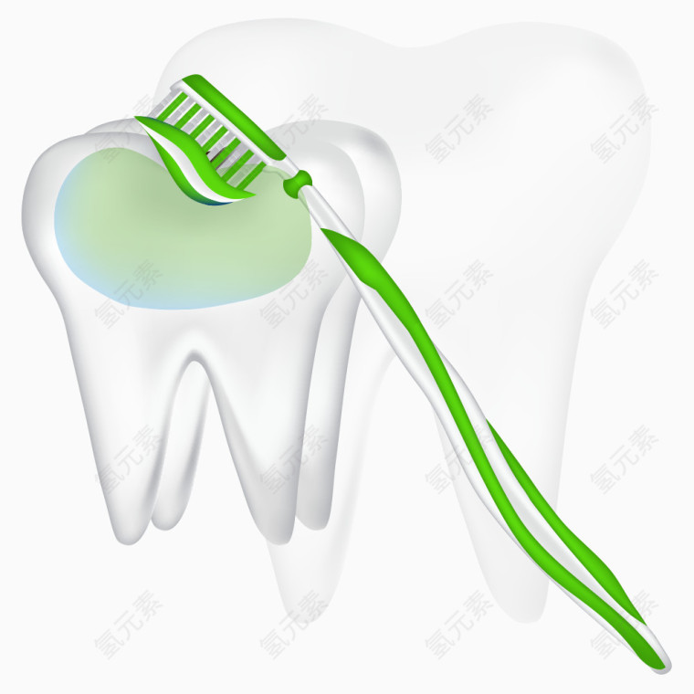 绿色牙刷与矢量牙齿