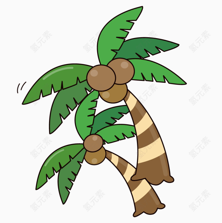 手绘卡通风格两棵椰子树