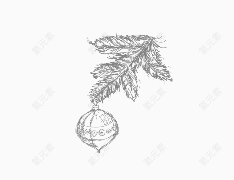 手绘素描圣诞树装饰球
