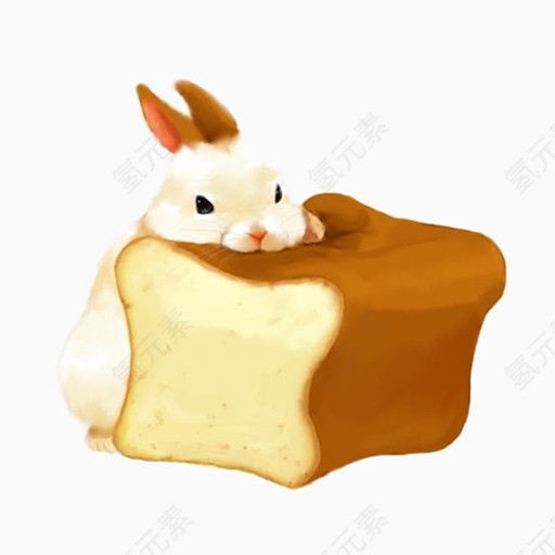 卡通手绘小兔子与面包