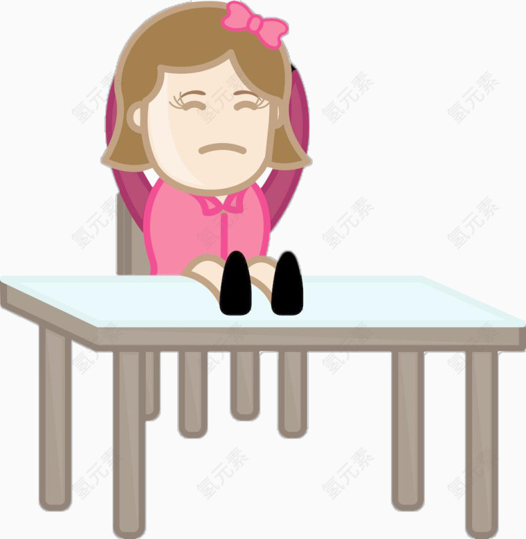 卡通坐在椅子上思考的人女孩