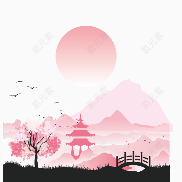 中国风背景 淡粉色 桃花