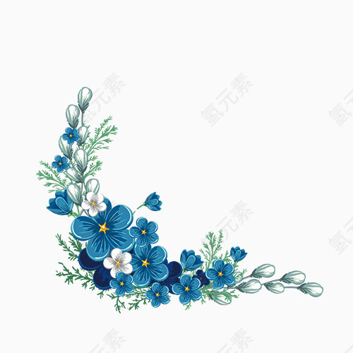 蓝色花朵手绘