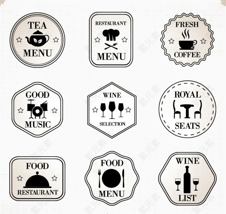 9款简洁餐厅标签矢量素材