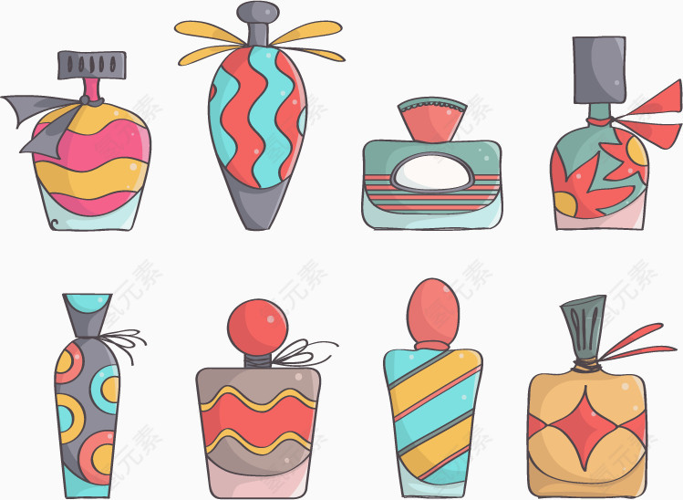 8款不同形状的手绘香水瓶