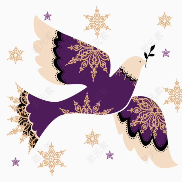 卡通紫色花纹和平鸽造型