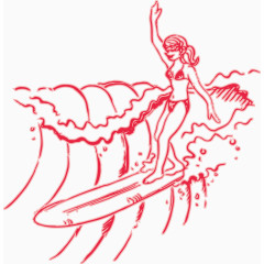 红色女子冲浪夏季矢量素材