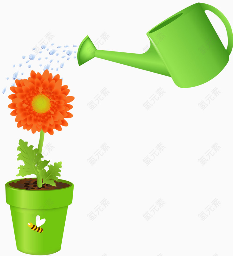 绿色浇花水壶与花朵
