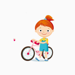 手绘女孩自行车