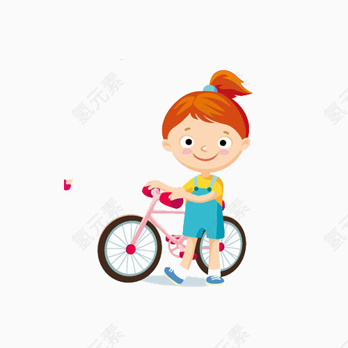 手绘女孩自行车