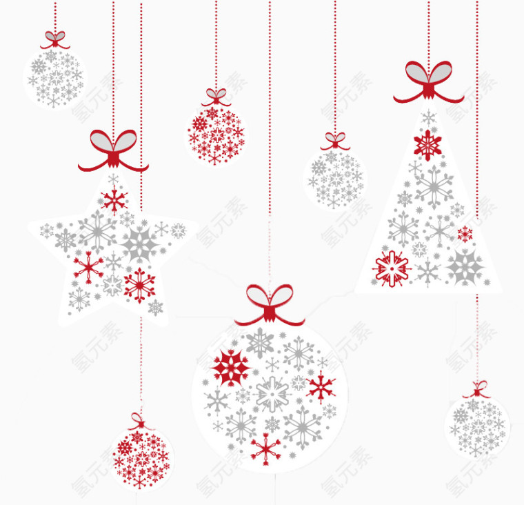 白色纸质圣诞吊球与挂饰矢量素材