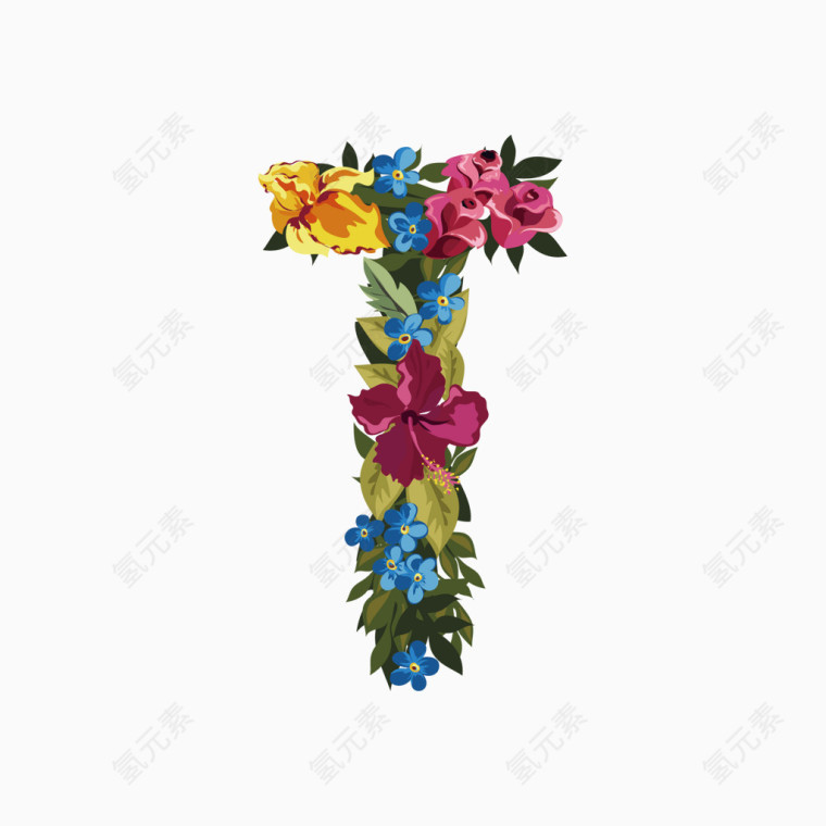 彩色花朵英文字体字母T