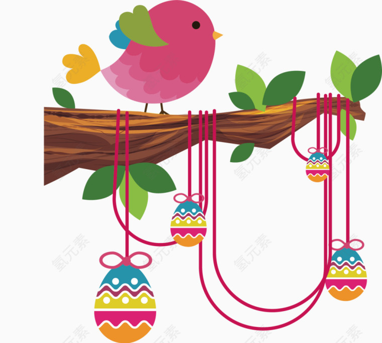 小鸟彩蛋树卡通手绘节日元素