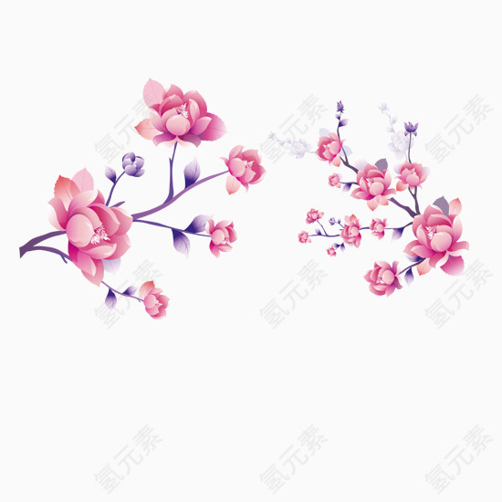 两枝粉红紫色花开