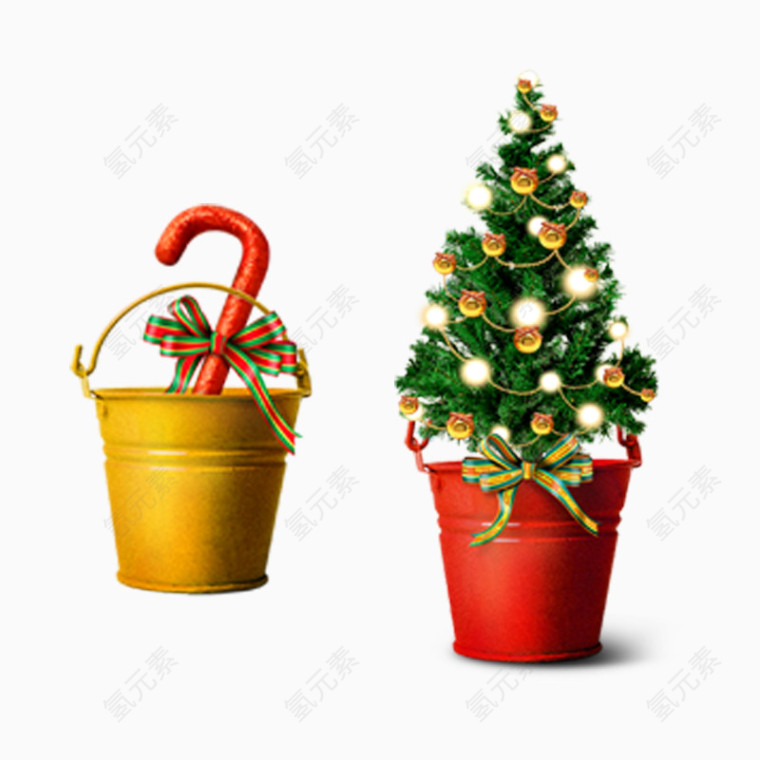 桶里的圣诞树与雨伞