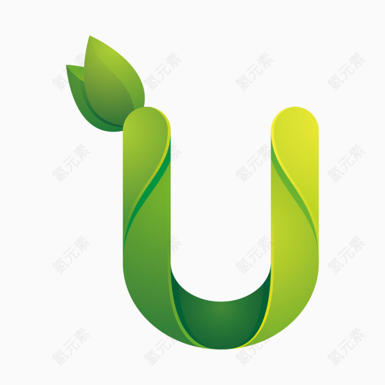 绿色环保叶子字母字体U