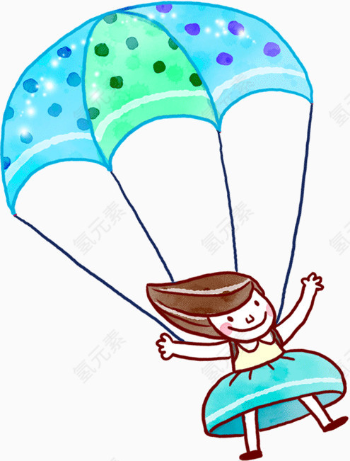 可爱卡通跳伞的小姑娘