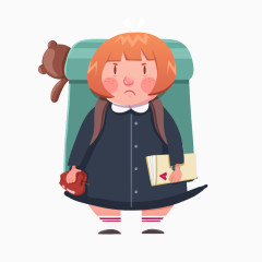 卡通小胖女孩上学背书包
