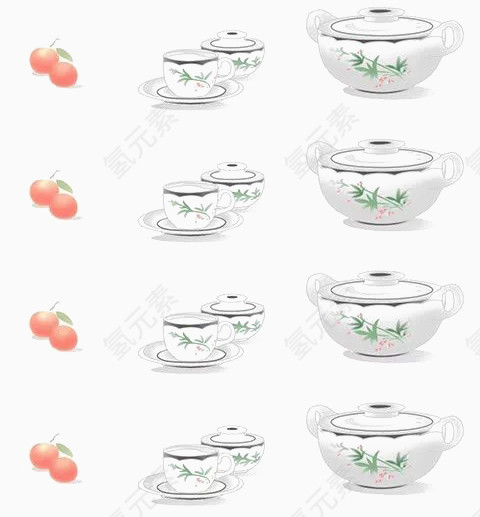 四套茶具和果子