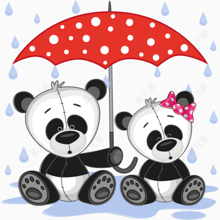2只打着伞的熊猫