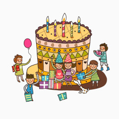 一群小孩子和生日蛋糕