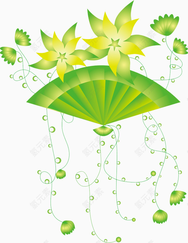 绿色创意花卉扇子