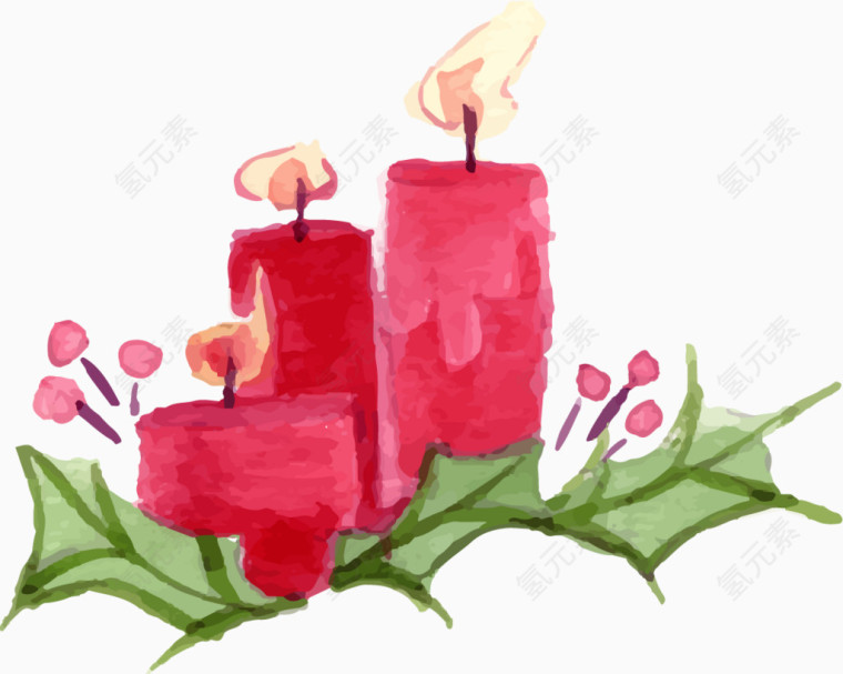 手绘水彩红色蜡烛