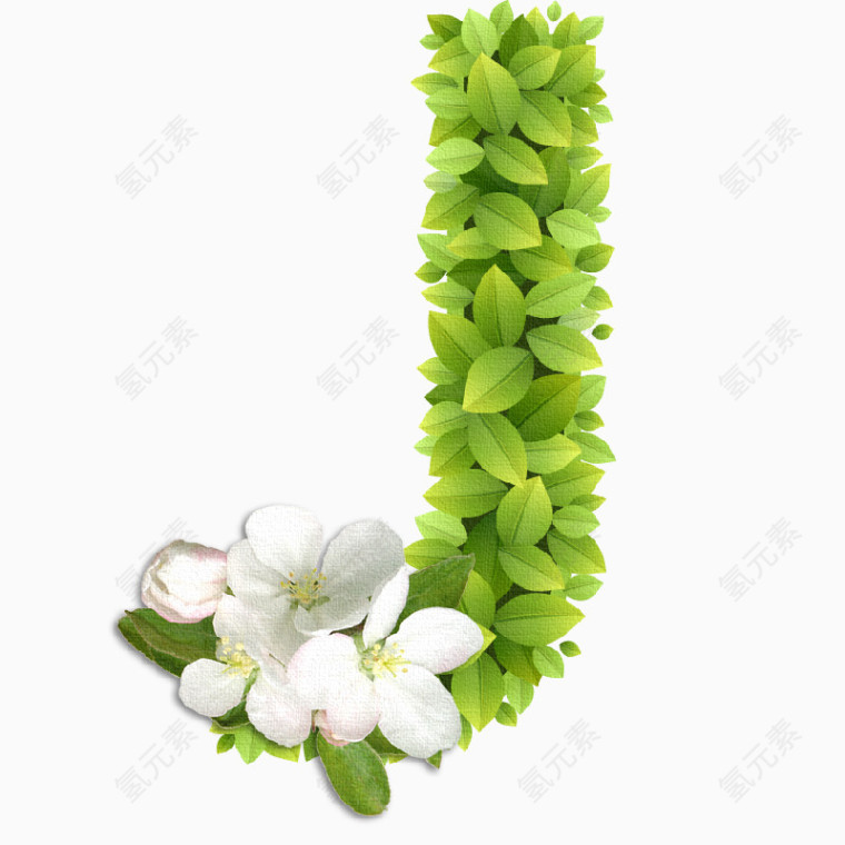 春意盎然的绿叶花卉字母J 
