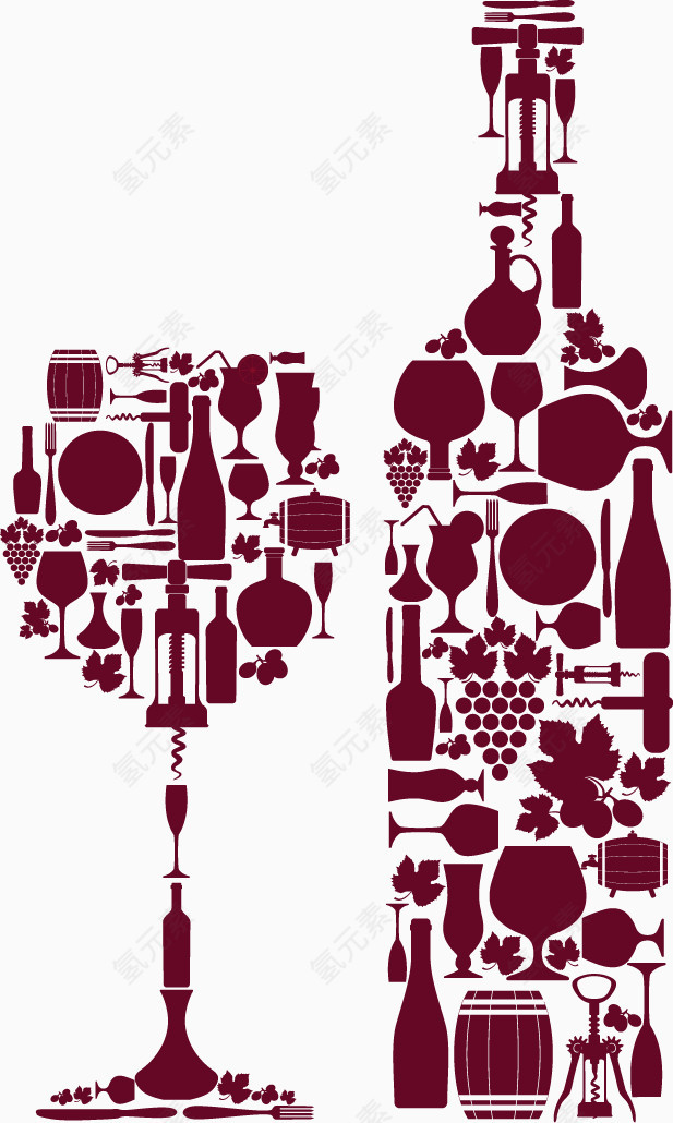 各种器具组合而成的葡萄酒