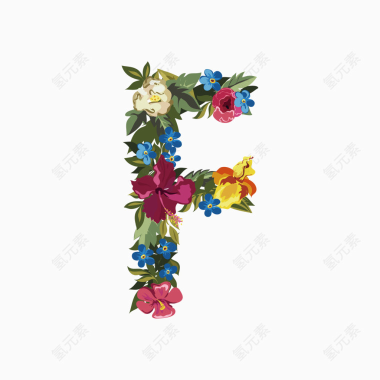 彩色花朵英文字体字母F