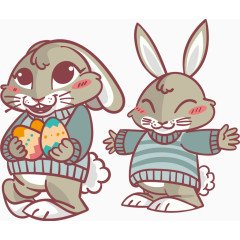 拿彩蛋的灰兔卡通手绘装饰元素