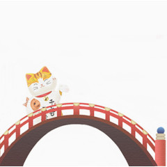 招财猫站在桥上手绘插画