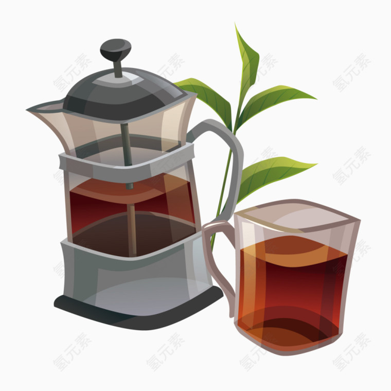 茶壶茶叶矢量图