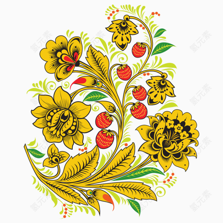 手绘花卉植物纹理装饰元素