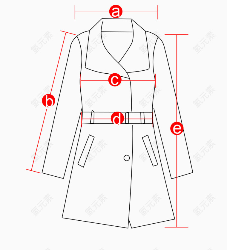 风衣服装线稿衣服测量简笔画线条