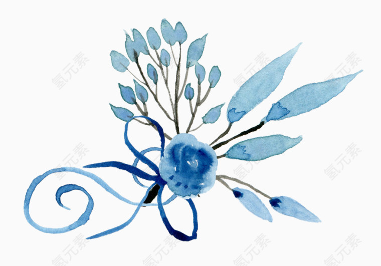 水墨蓝色花