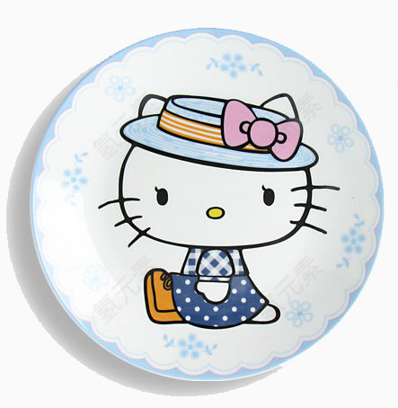 蓝色花纹hellokitty餐盘