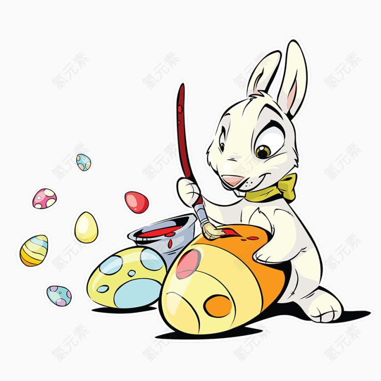画画的小白兔卡通手绘装饰元素