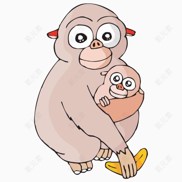 动物卡通手绘大猩猩抱着孩子