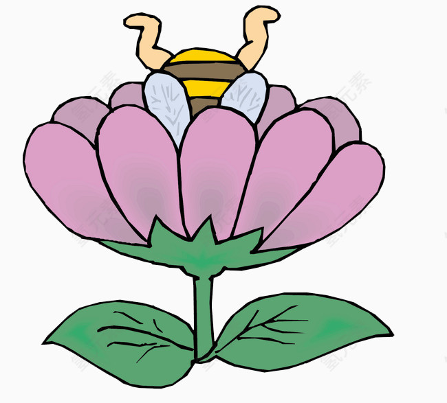 卡通手绘鲜花蜜蜂
