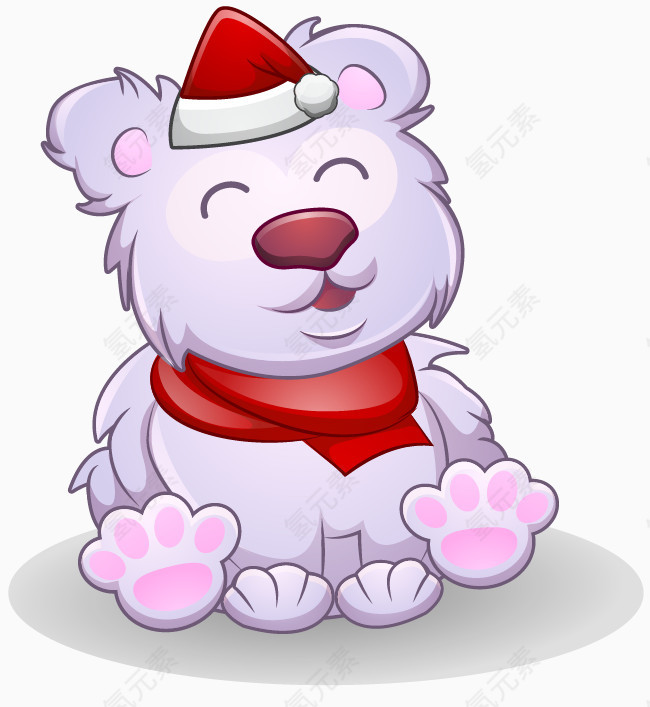 卡通矢量戴圣诞帽子的小熊