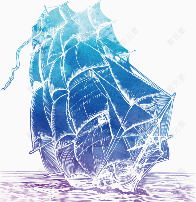 帆船水彩插画卡通手绘
