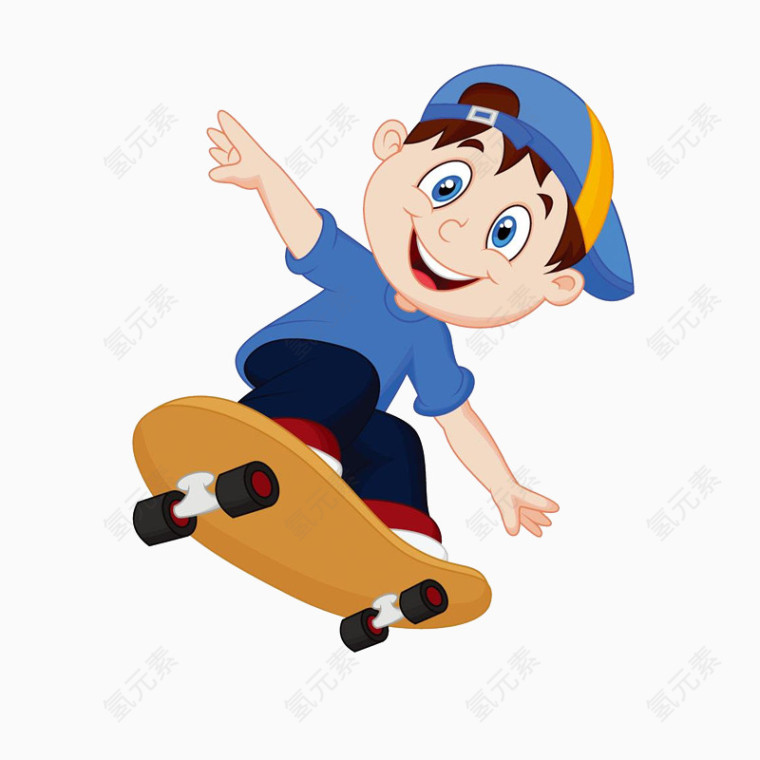 快乐玩滑板的男孩子
