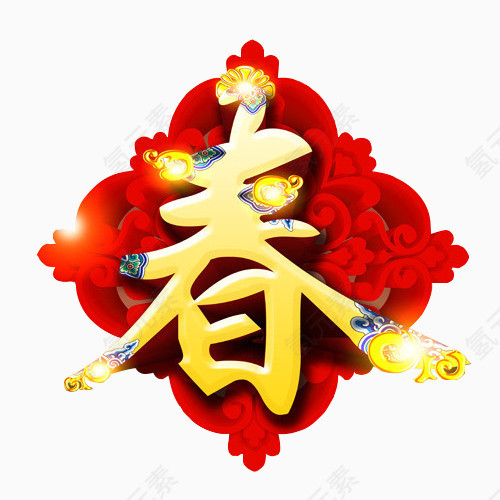 手绘红色花纹春节标签