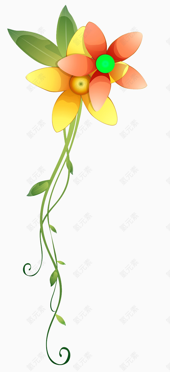 扁平化黄色花朵花团素材藤蔓素材