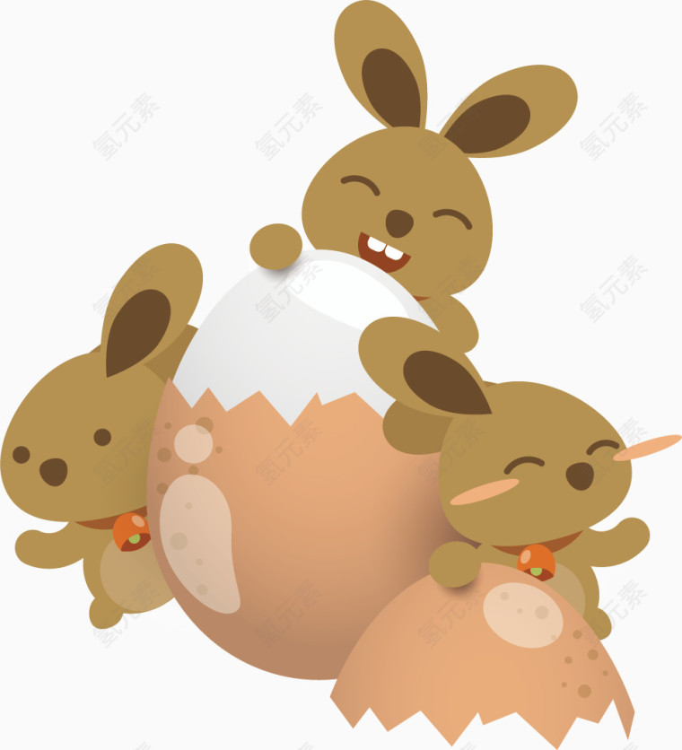 玩鸡蛋的灰兔卡通手绘装饰元素