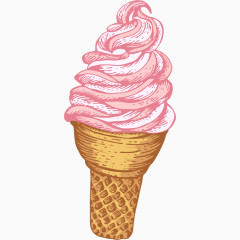 卡通手绘水彩粉色冰激凌 