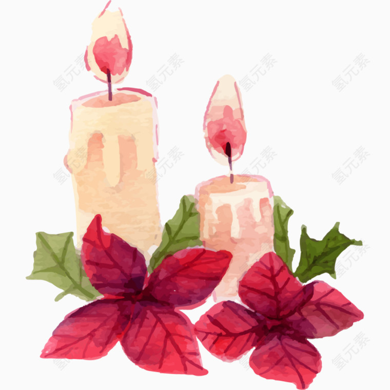手绘水彩粉色蜡烛