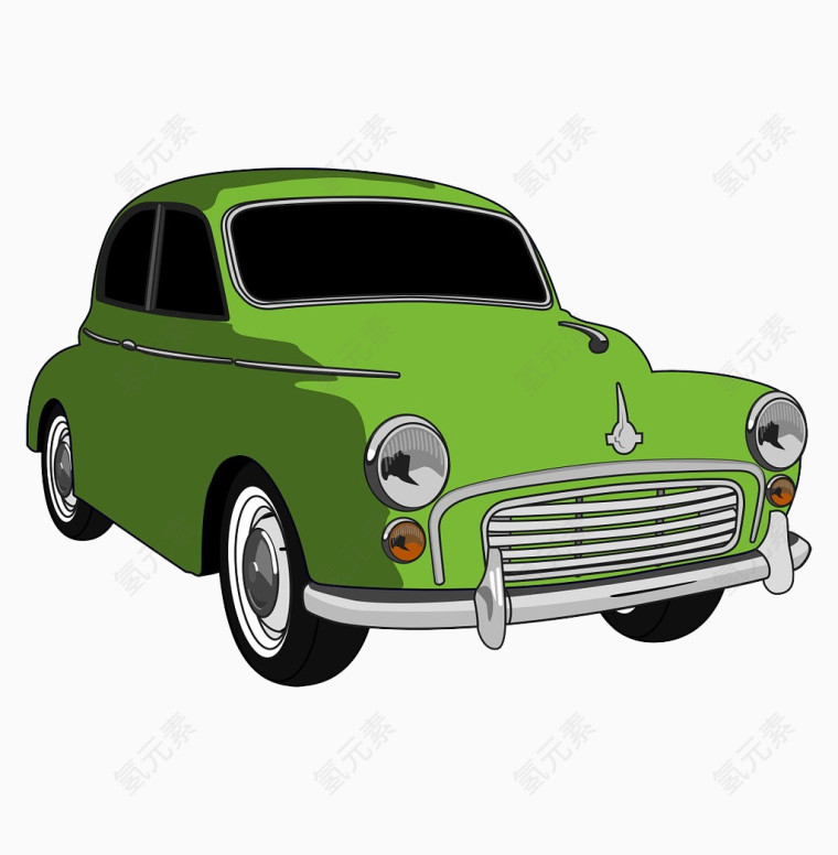 卡通手绘交通工具绿色小汽车