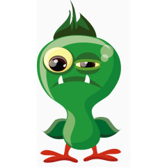 卡通手绘绿色大眼细菌怪物 